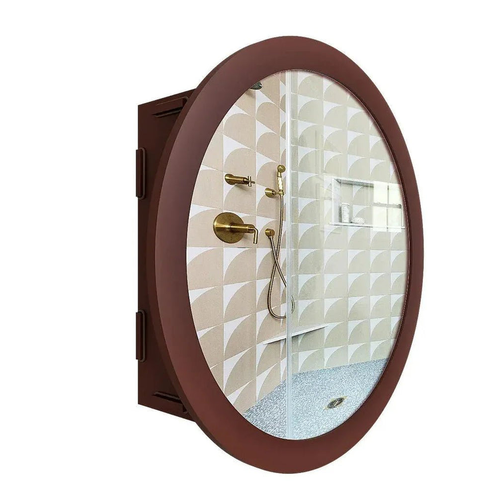 Modish Circular Wooden Bathroom Cabinet with 2 Spacious Shelves - Solid Brown - All India Decor
