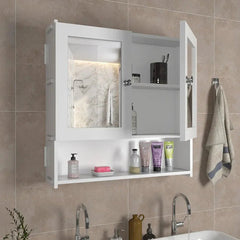 Space Saving Bathroom Mirror Cabinet with 5 Spacious Shelves - White - All India Decor