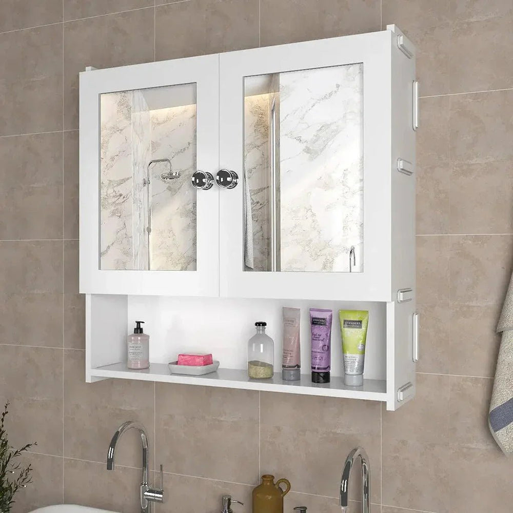 Space Saving Bathroom Mirror Cabinet with 5 Spacious Shelves - White - All India Decor