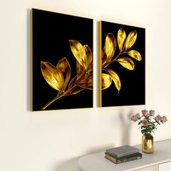 Ethereal Golden Brushed Leaf Stem Frames Set Of 2 - All India Decor