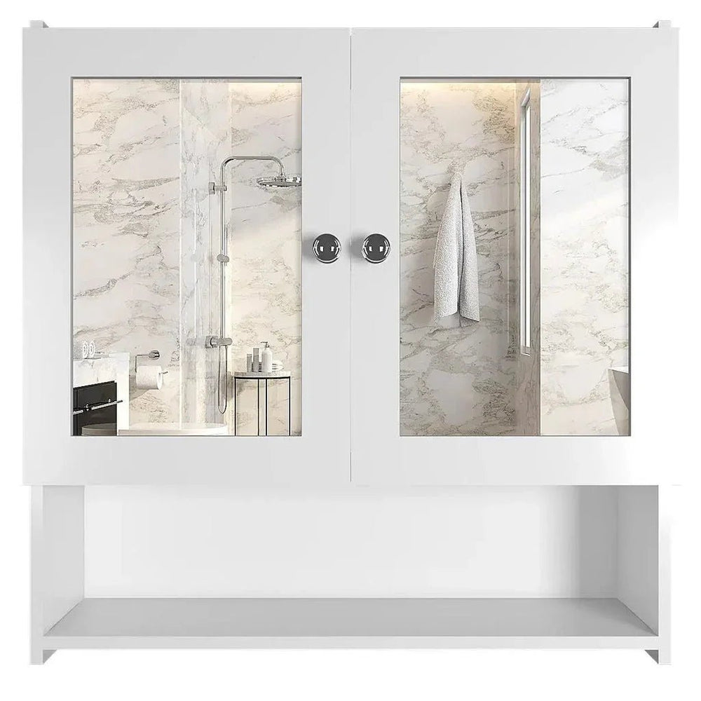 Space Saving Bathroom Mirror Cabinet with 5 Spacious Shelves - White - All India Decor