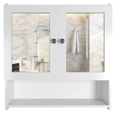 Space Saving Bathroom Mirror Cabinet with 5 Spacious Shelves - White - All India Decor