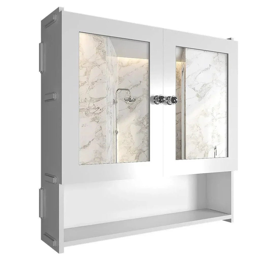 Space Saving Bathroom Mirror Cabinet with 5 Spacious Shelves - White - All India Decor