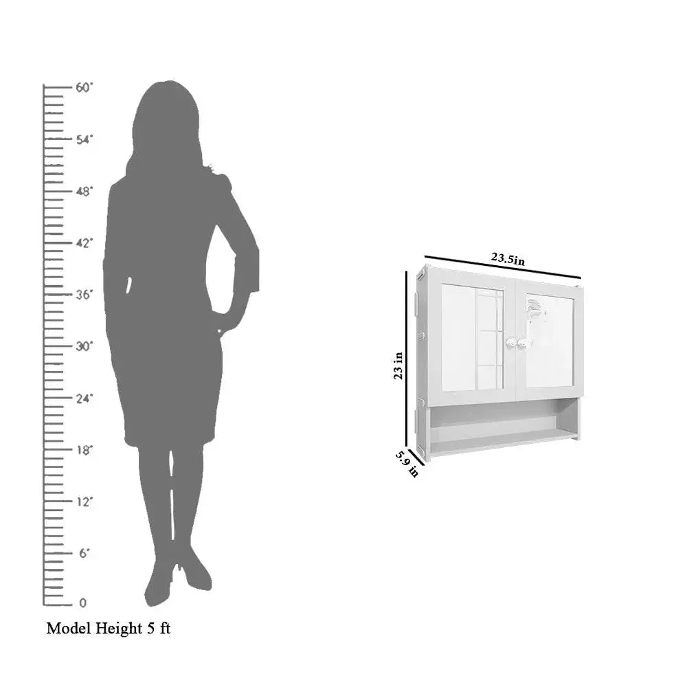 Space Saving Bathroom Mirror Cabinet with 5 Spacious Shelves - White - All India Decor