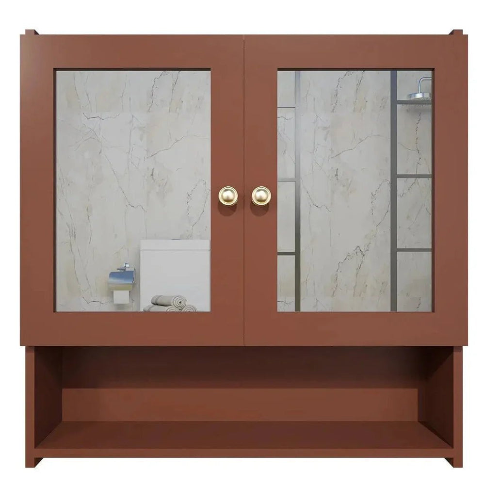 Space Saving Bathroom Mirror Cabinet with 5 Spacious Shelves - Solid Brown - All India Decor