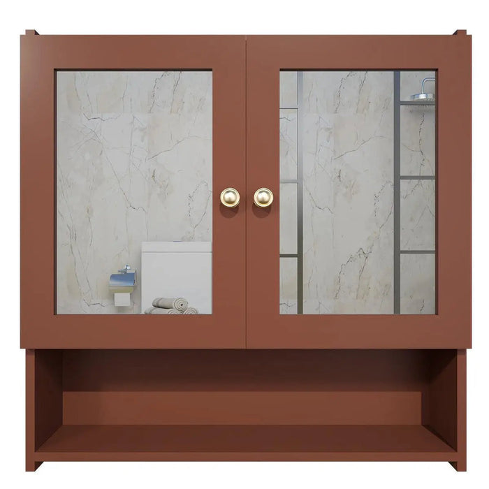 Space Saving Bathroom Mirror Cabinet with 5 Spacious Shelves- Solid Brown