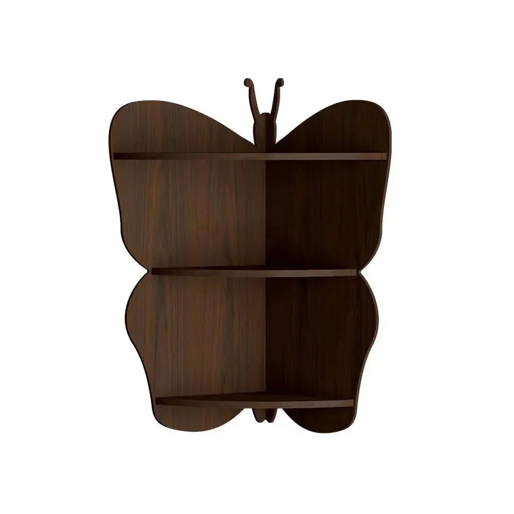 Butterfly Shape Wood Corner Wall Shelf / Book Shelf,Walnut Finish - All India Decor