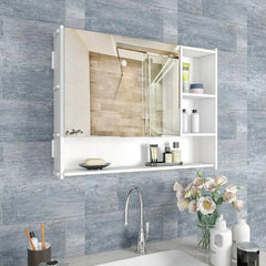 Large Bathroom Mirror Cabinet with 5 Spacious Shelves - White - All India Decor
