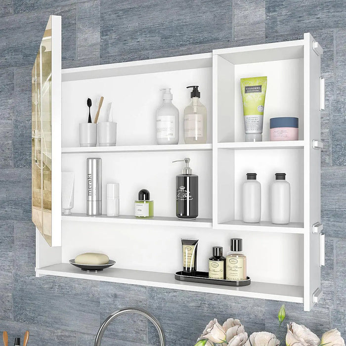 Large Bathroom Mirror Cabinet with 5 Spacious Shelves- White