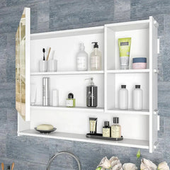 Large Bathroom Mirror Cabinet with 5 Spacious Shelves - White - All India Decor