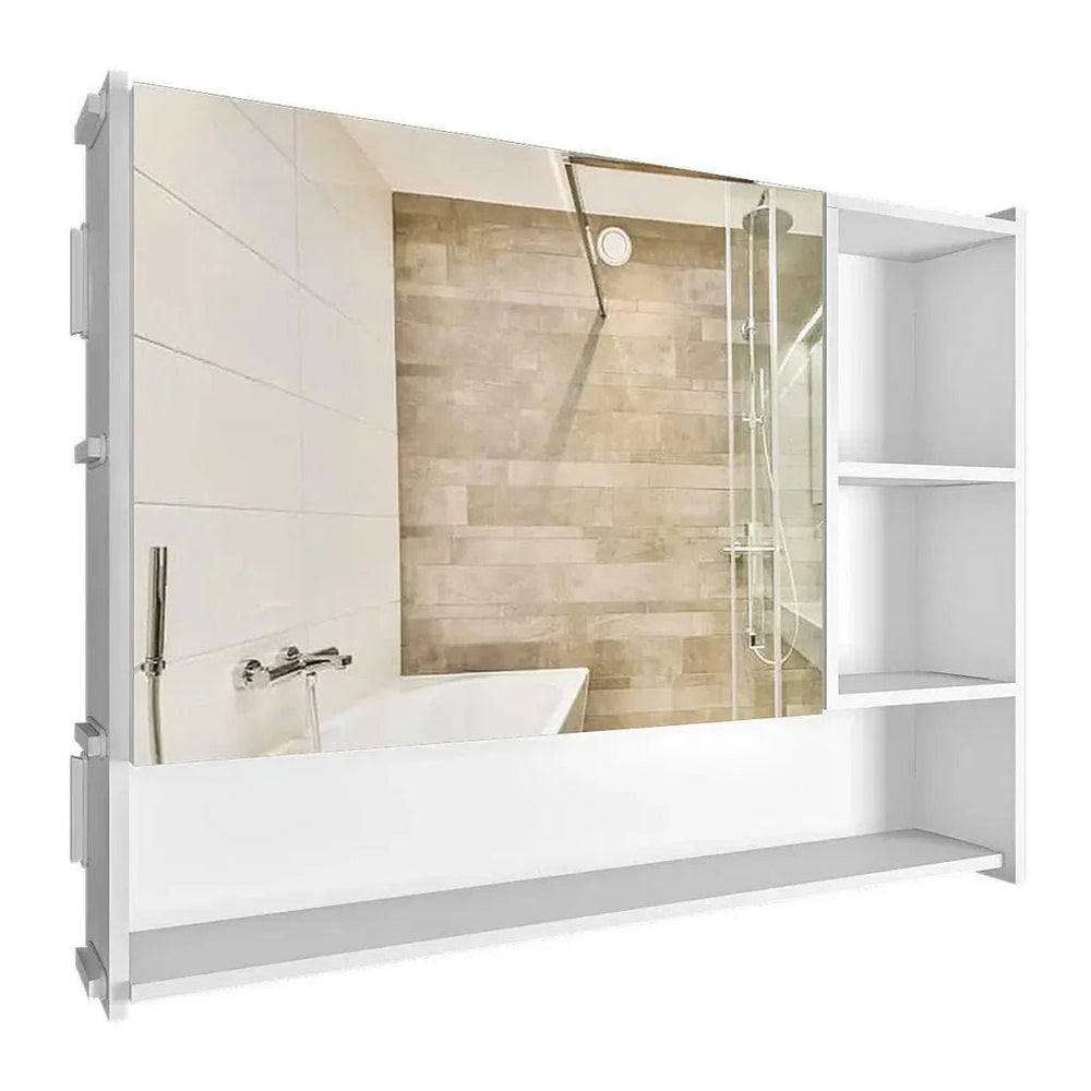 Large Bathroom Mirror Cabinet with 5 Spacious Shelves - White - All India Decor