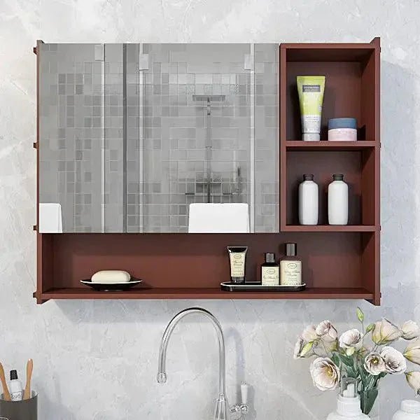 Large Bathroom Mirror Cabinet with 5 Spacious Shelves - Solid Brown - All India Decor