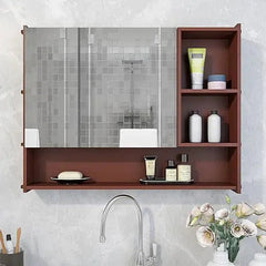 Large Bathroom Mirror Cabinet with 5 Spacious Shelves - Solid Brown - All India Decor