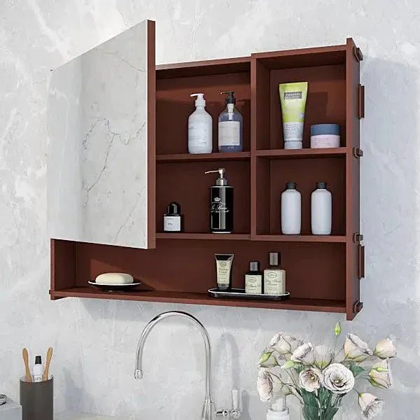 Large Bathroom Mirror Cabinet with 5 Spacious Shelves - Solid Brown - All India Decor