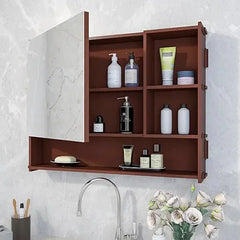 Large Bathroom Mirror Cabinet with 5 Spacious Shelves - Solid Brown - All India Decor