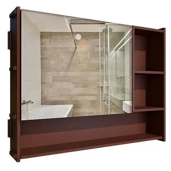Large Bathroom Mirror Cabinet with 5 Spacious Shelves - Solid Brown - All India Decor