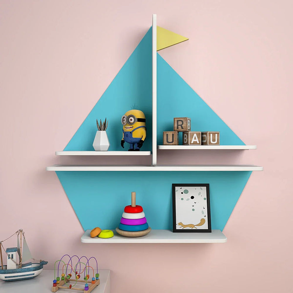 Boat - Shaped Blue Kids Wall Shelf - All India Decor