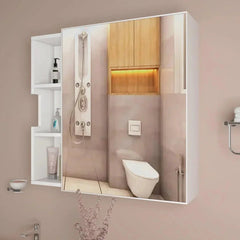 Chic Wooden Bathroom Cabinet with 3 Open Shelves - White - All India Decor