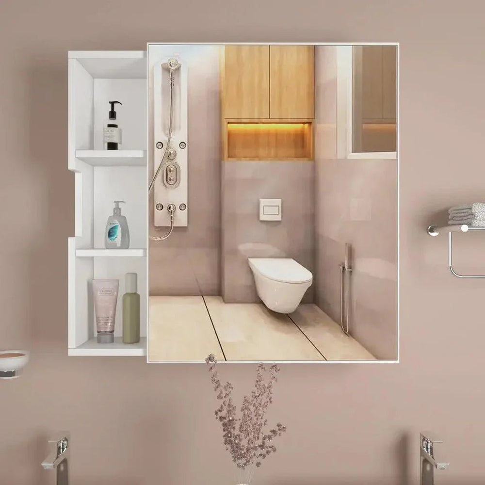 Chic Wooden Bathroom Cabinet with 3 Open Shelves - White - All India Decor