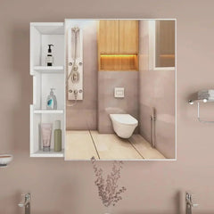 Chic Wooden Bathroom Cabinet with 3 Open Shelves - White - All India Decor