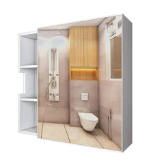Chic Wooden Bathroom Cabinet with 3 Open Shelves - White - All India Decor