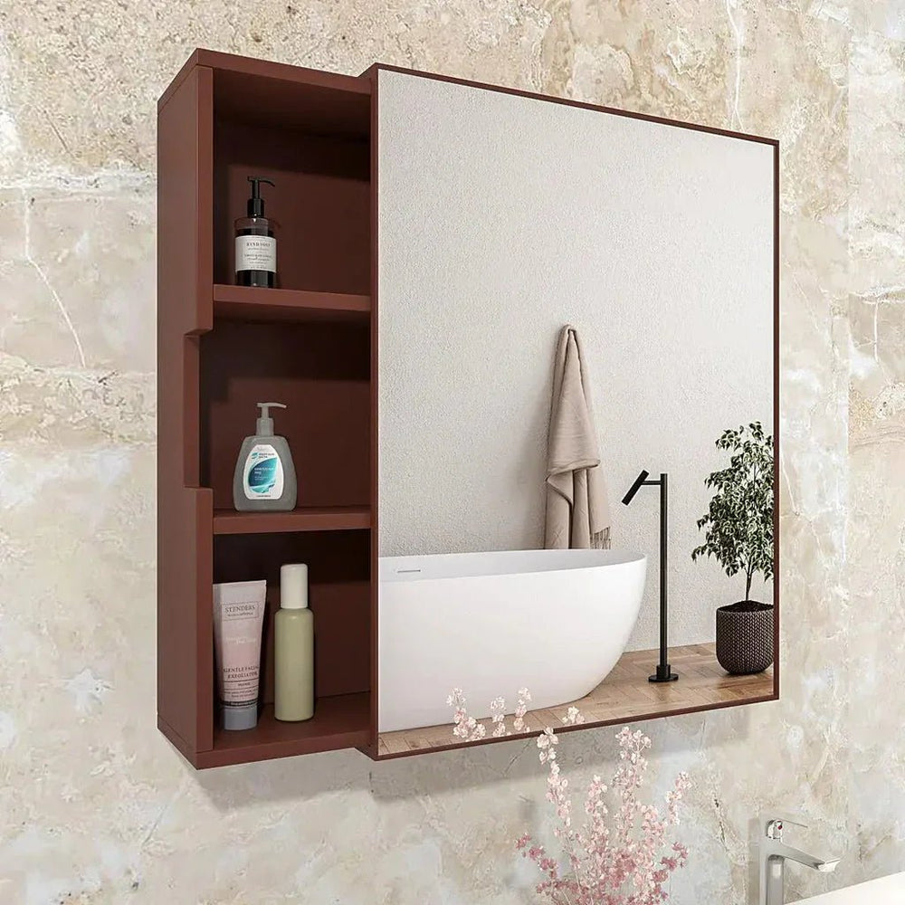 Chic Wooden Bathroom Cabinet with 3 Open Shelves - Solid Brown - All India Decor