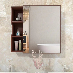 Chic Wooden Bathroom Cabinet with 3 Open Shelves - Solid Brown - All India Decor