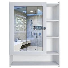 Spacious Wooden Bathroom Mirror Cabinet with 6 Shelves - White - All India Decor