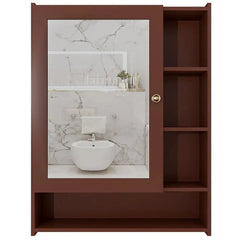 Spacious Wooden Bathroom Mirror Cabinet with 6 Shelves - Brown - All India Decor
