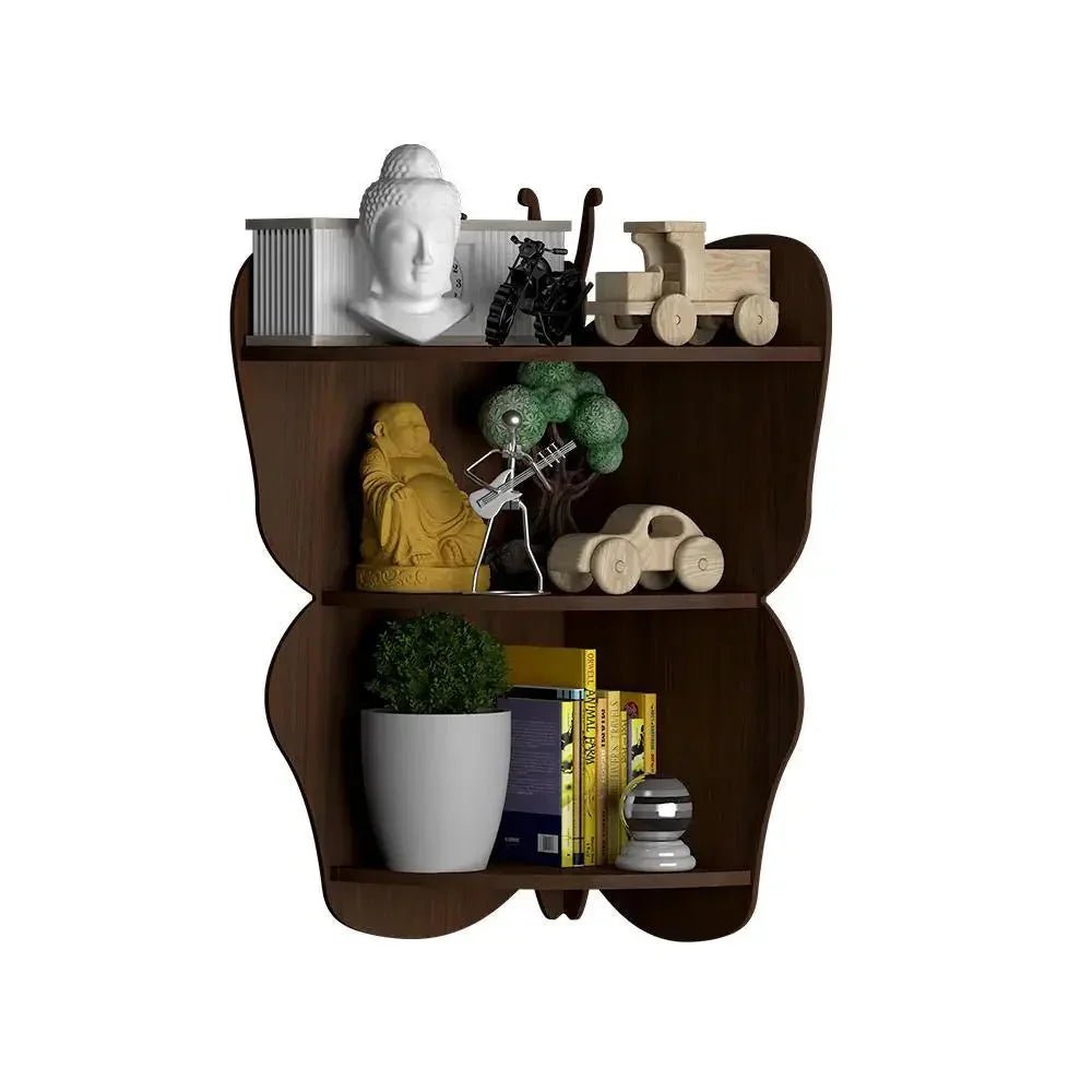 Butterfly Shape Wood Corner Wall Shelf / Book Shelf,Walnut Finish - All India Decor
