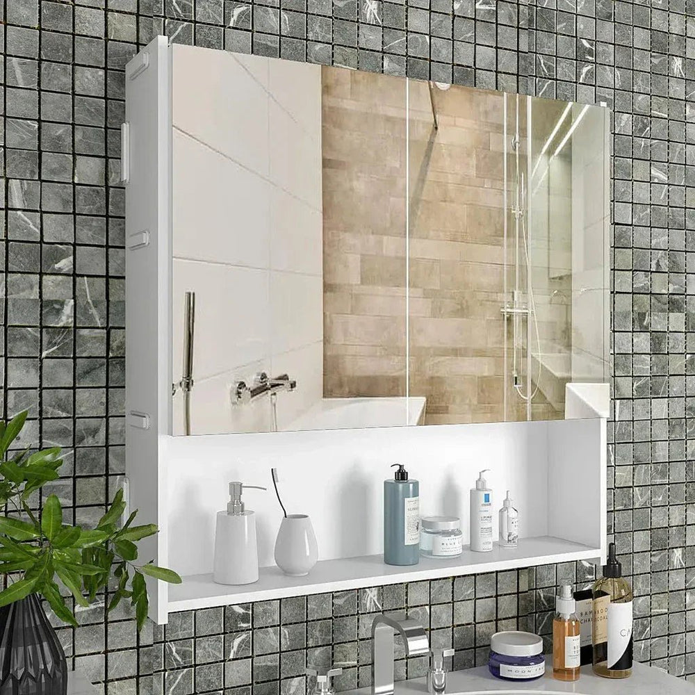 Premium Wooden White Bathroom Cabinet with Mirror & 4 Spacious Shelves - All India Decor
