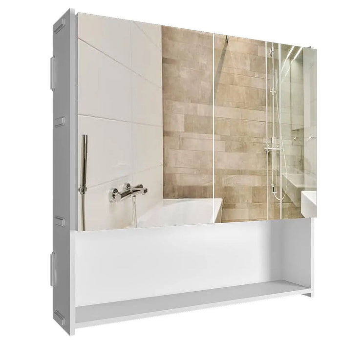 Premium Wooden White Bathroom Cabinet with Mirror & 4 Spacious Shelves