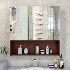 Premium Wooden Brown Bathroom Cabinet with Mirror & 4 Spacious Shelves - All India Decor