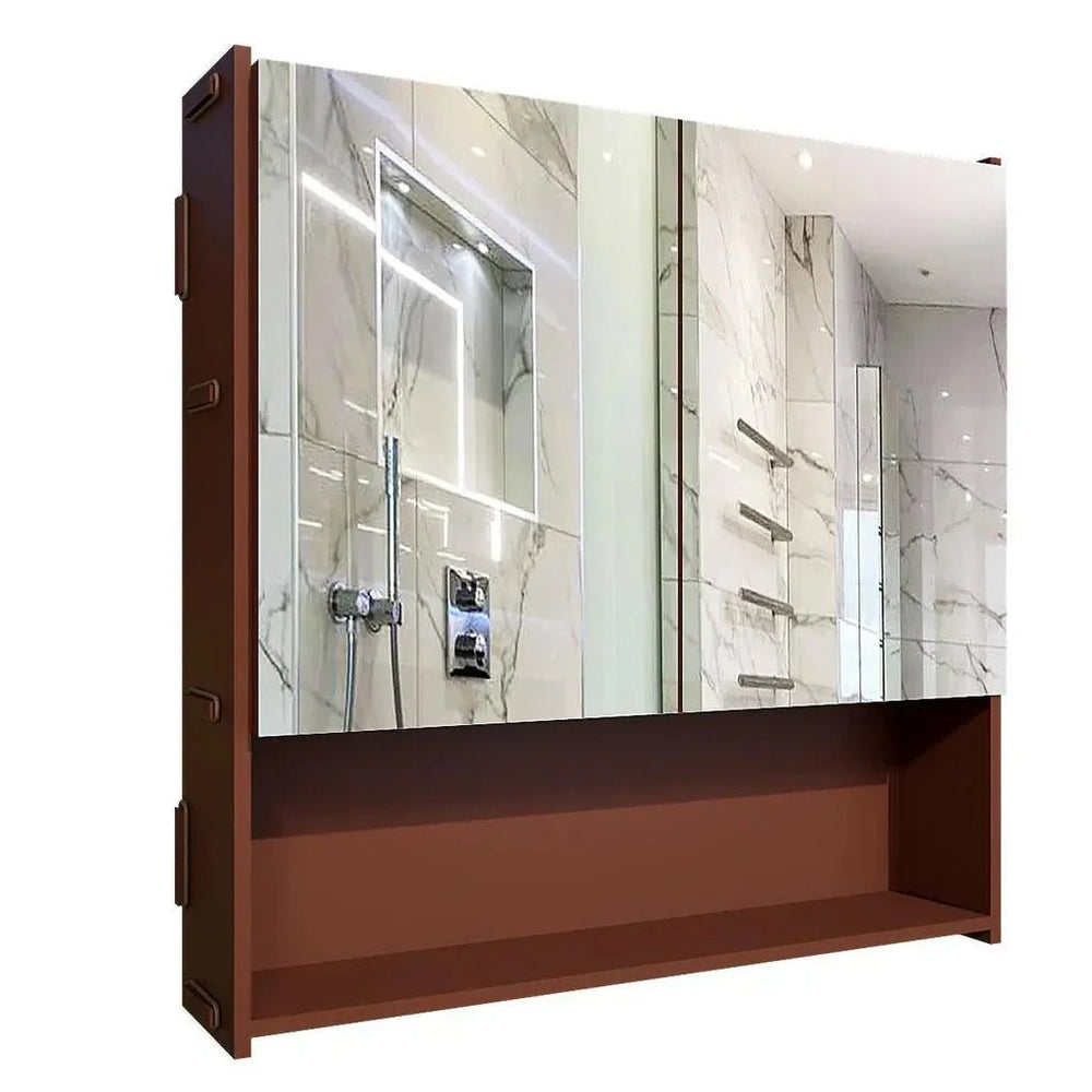 Premium Wooden Brown Bathroom Cabinet with Mirror & 4 Spacious Shelves - All India Decor
