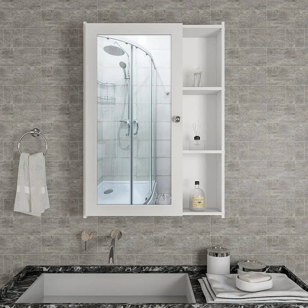 Chic White Wooden Bathroom Mirror Cabinet with 5 Spacious Shelves - All India Decor