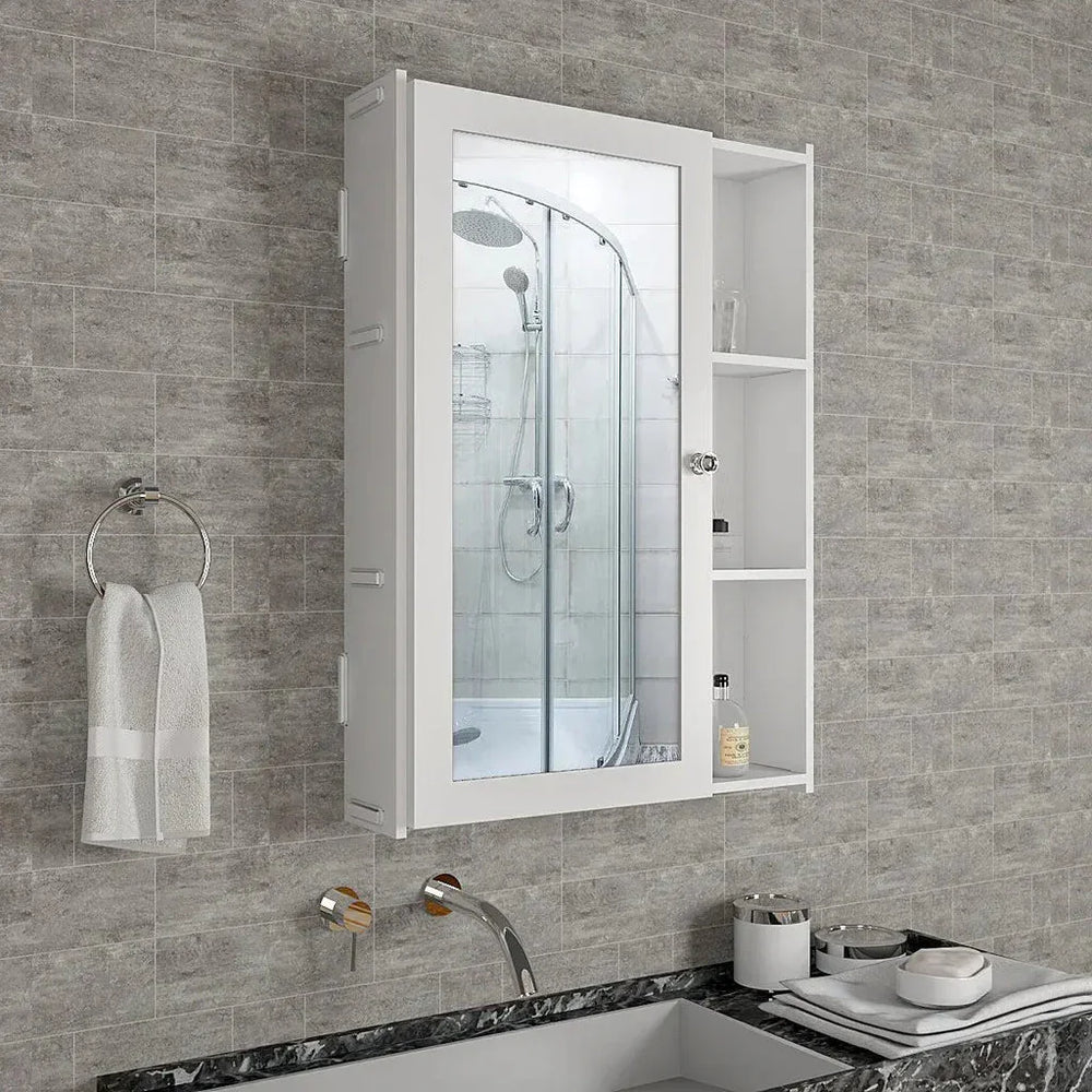 Chic White Wooden Bathroom Mirror Cabinet with 5 Spacious Shelves - All India Decor