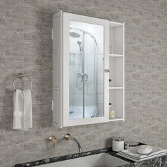 Chic White Wooden Bathroom Mirror Cabinet with 5 Spacious Shelves - All India Decor