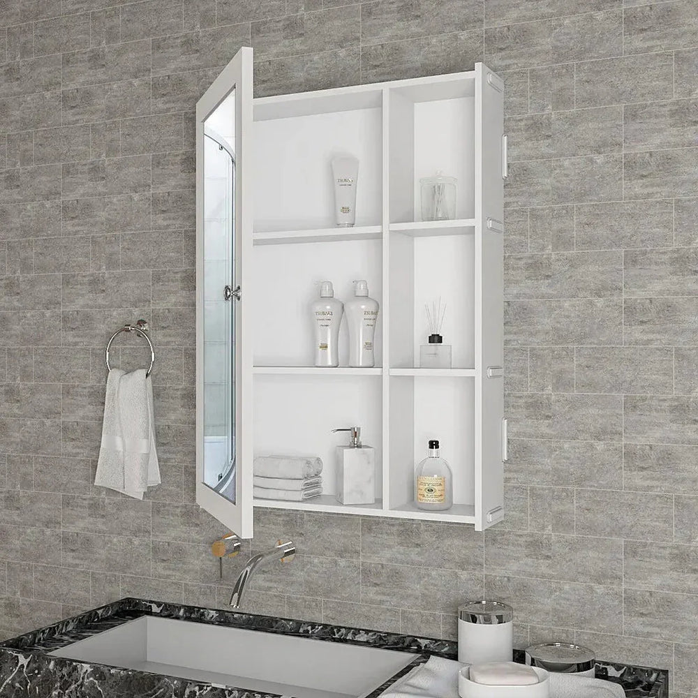 Chic White Wooden Bathroom Mirror Cabinet with 5 Spacious Shelves - All India Decor