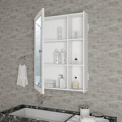 Chic White Wooden Bathroom Mirror Cabinet with 5 Spacious Shelves - All India Decor