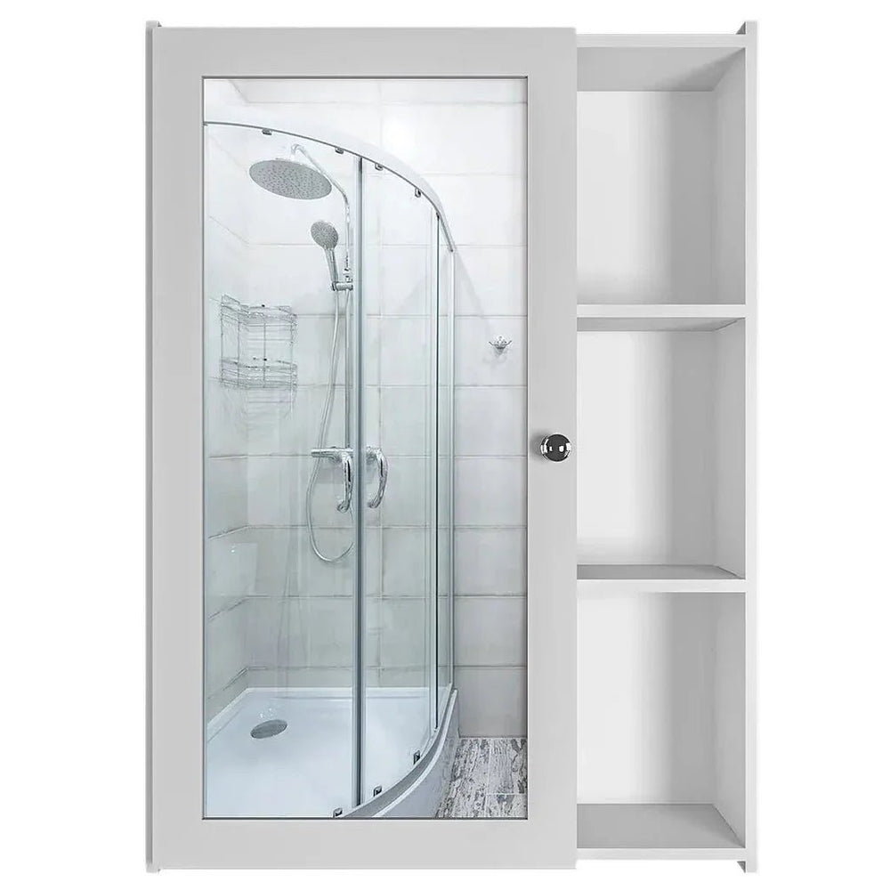Chic White Wooden Bathroom Mirror Cabinet with 5 Spacious Shelves - All India Decor