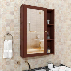 Solid Brown Wooden Bathroom Mirror Cabinet with 5 Spacious Shelves - All India Decor