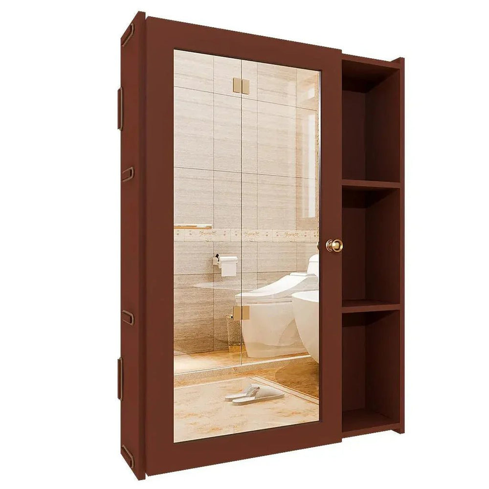 Solid Brown Wooden Bathroom Mirror Cabinet with 5 Spacious Shelves - All India Decor