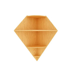Diamond Shape Wood Corner Wall Shelf / Book Shelf, Oak Finish - All India Decor