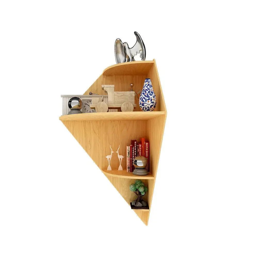 Diamond Shape Wood Corner Wall Shelf / Book Shelf, Oak Finish - All India Decor