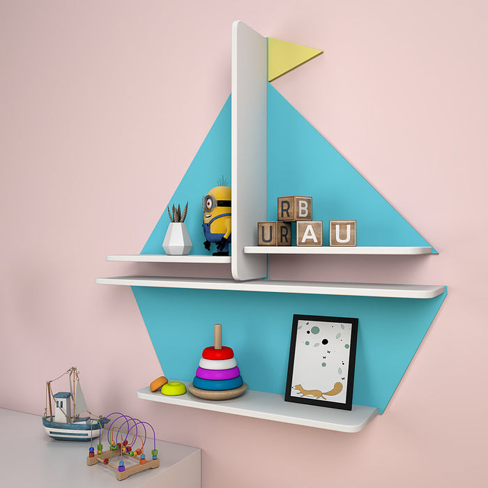 Boat-Shaped Blue Kids Wall Shelf