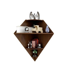 Diamond Shape Wood Corner Wall Shelf / Book Shelf, Walnut Finish - All India Decor
