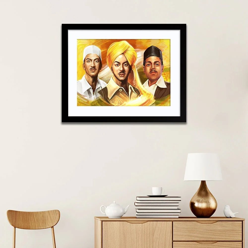 "The Trio of Indian Freedom Fighters" Framed Wall Painting - All India Decor