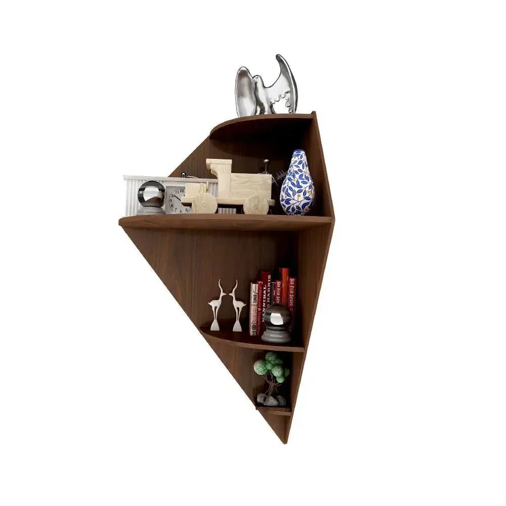 Diamond Shape Wood Corner Wall Shelf / Book Shelf, Walnut Finish - All India Decor