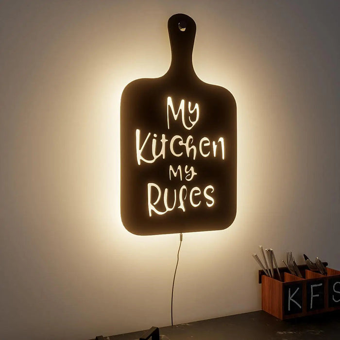 My Kitchen My Rules' Backlit Wall Art for Kitchen Decor