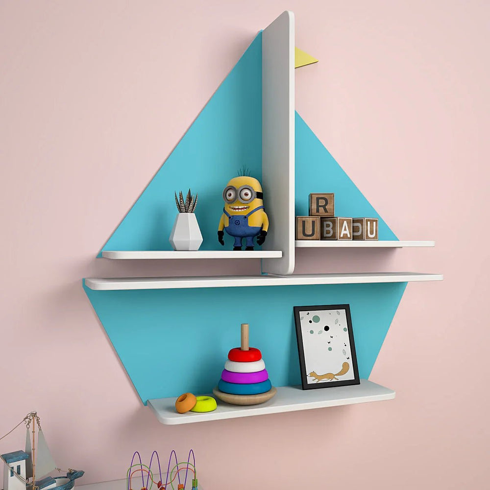Boat - Shaped Blue Kids Wall Shelf - All India Decor